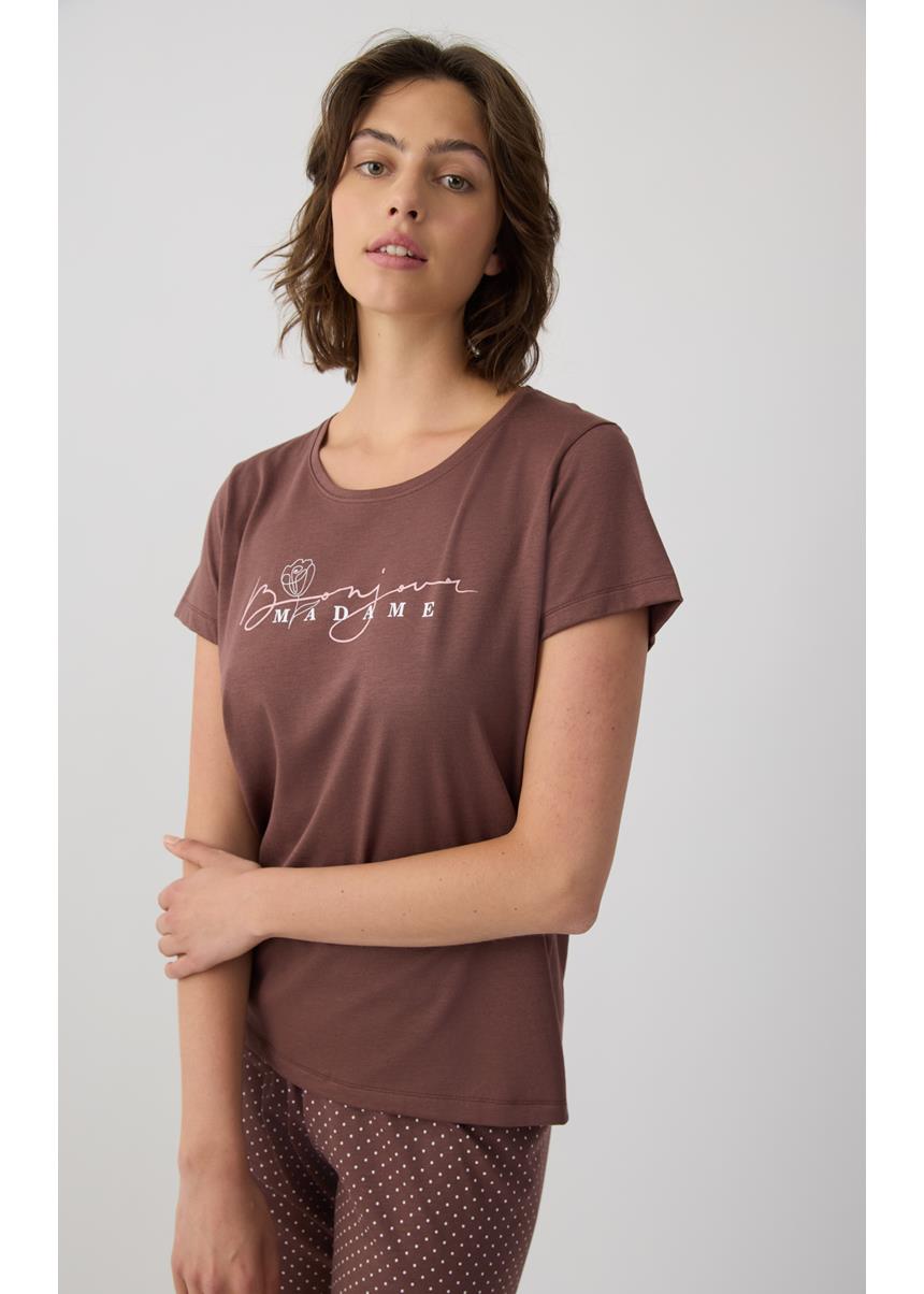 Γυναικεία Πυτζάμα Κοντομάνικη TENCEL™ Earth Tones MINERVA - Image 3